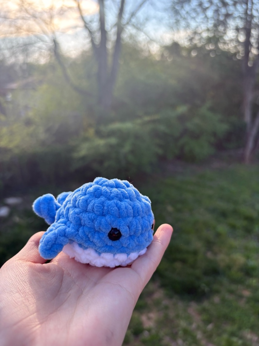 Handmade Blue Plush Whale Amigurumi - Soft Fiber Art Plush